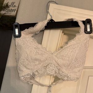 Hollister Floral Lace Halter Bralette - Cream